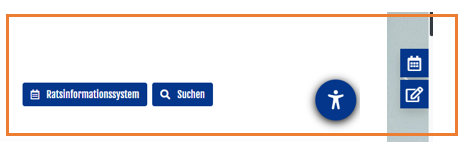 Kleine Kästchen mit Bezeichnungen der Suche, des Kontaktformulars und des Ratsinformationssystems